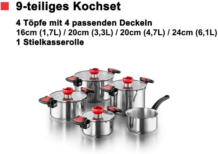 Kochtopf-Set Nelo mit Abgiesshilfe (9-teilig), 9-teilig