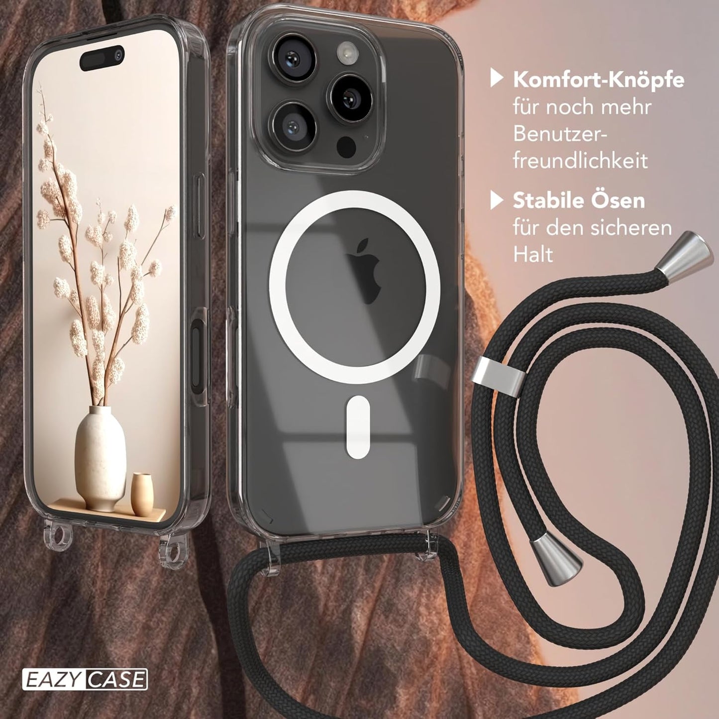 Handykette für iPhone 16 Pro, Schwarz iPhone 16 Pro
