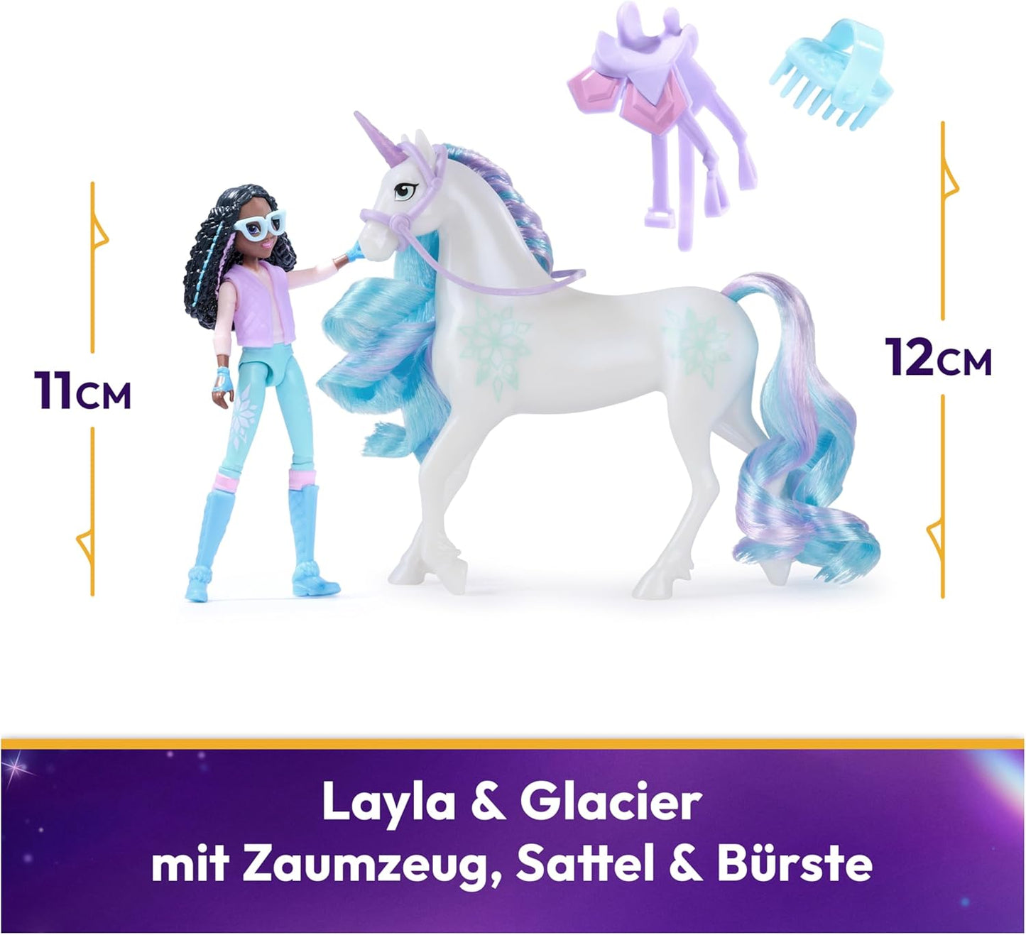 Einhorn-Spielset Layla & Glacier (12 cm, Rollenspiel), Layla und Einhorn Glacier