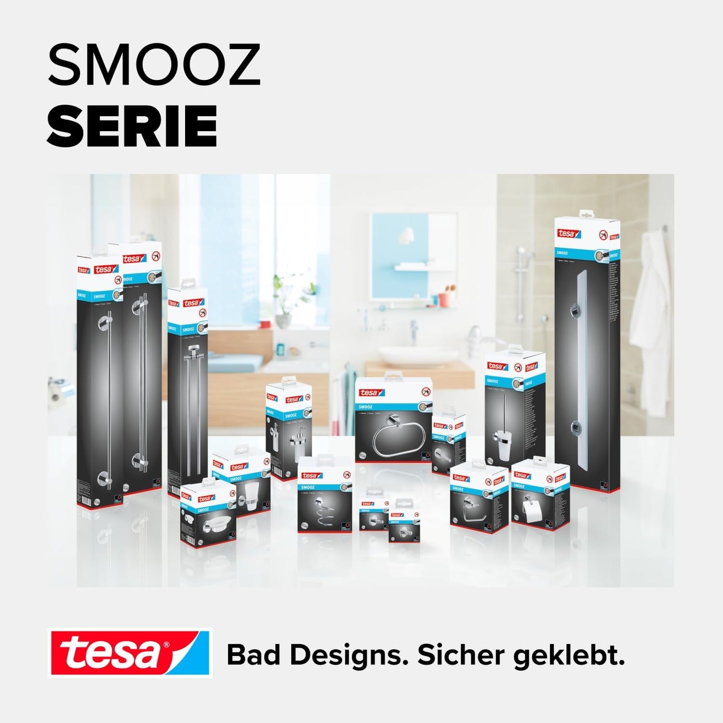 SMOOZ Badetuchstange zweiarmig inkl. Klebelösung ohne Bohren, 640mm x 50mm x 115mm Handtuchstange