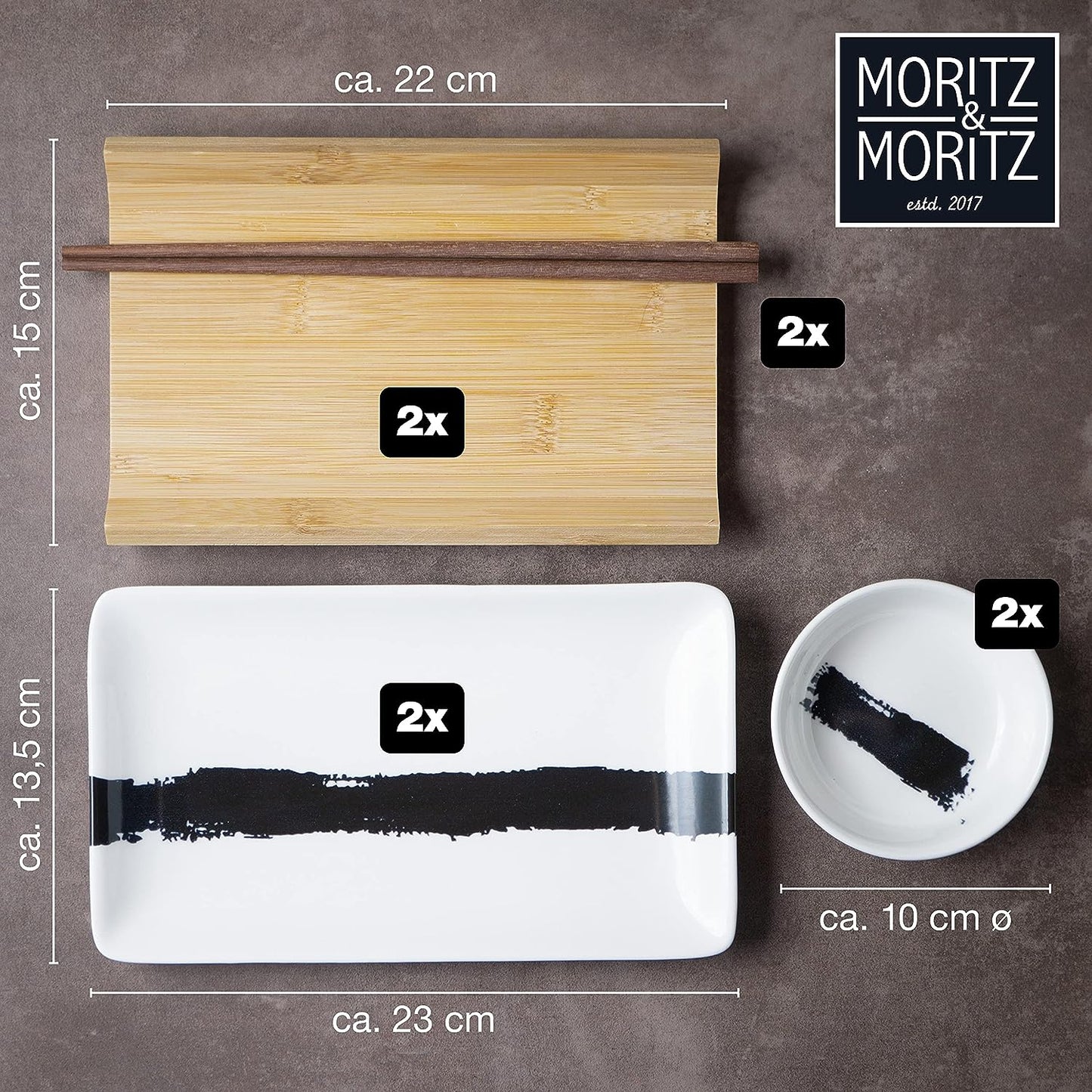 Sushi Geschirr Set, Pinselstrich Schwarz