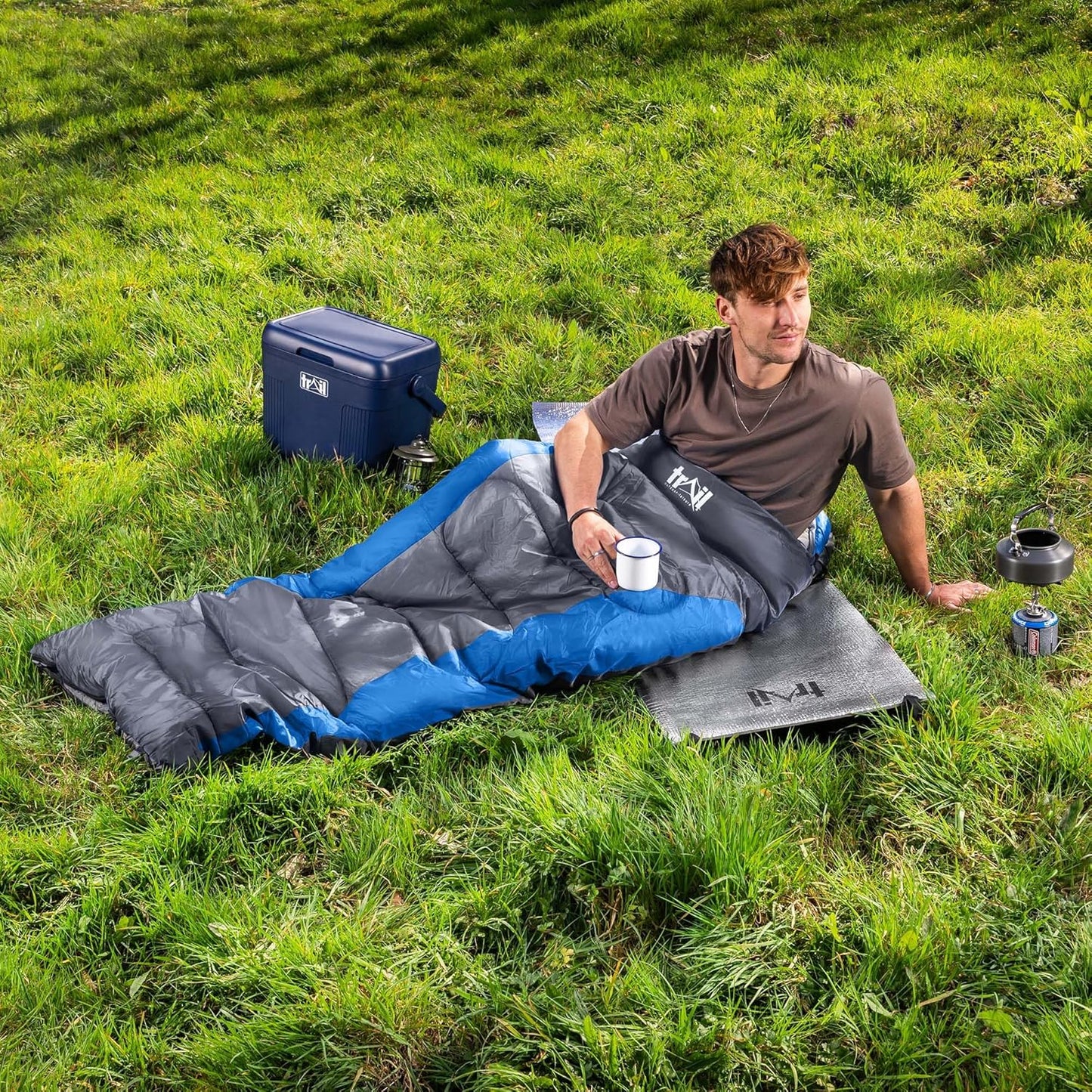 Trail-Alpin-Schlafsack mit Kapuze, Blau - 3 Jahreszeiten