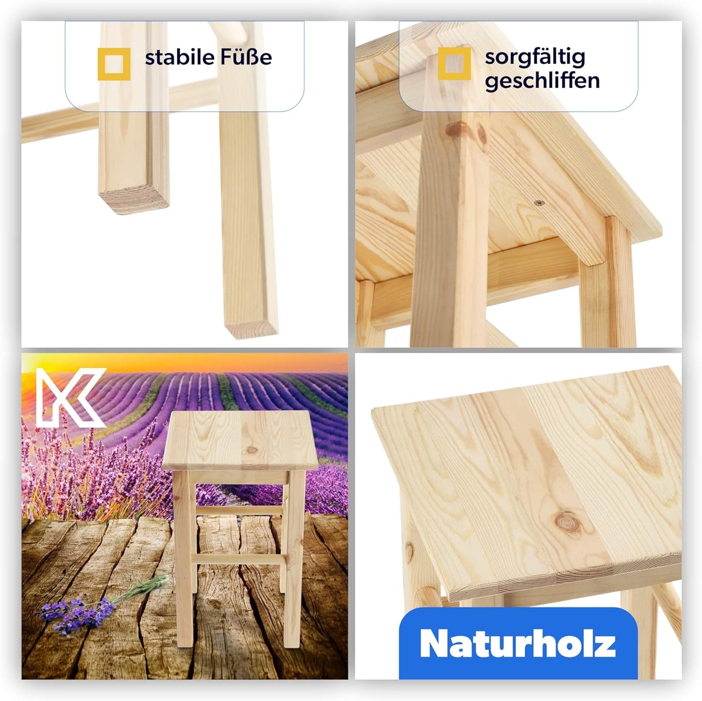Quadratischer Holzhocker, Quadratisch