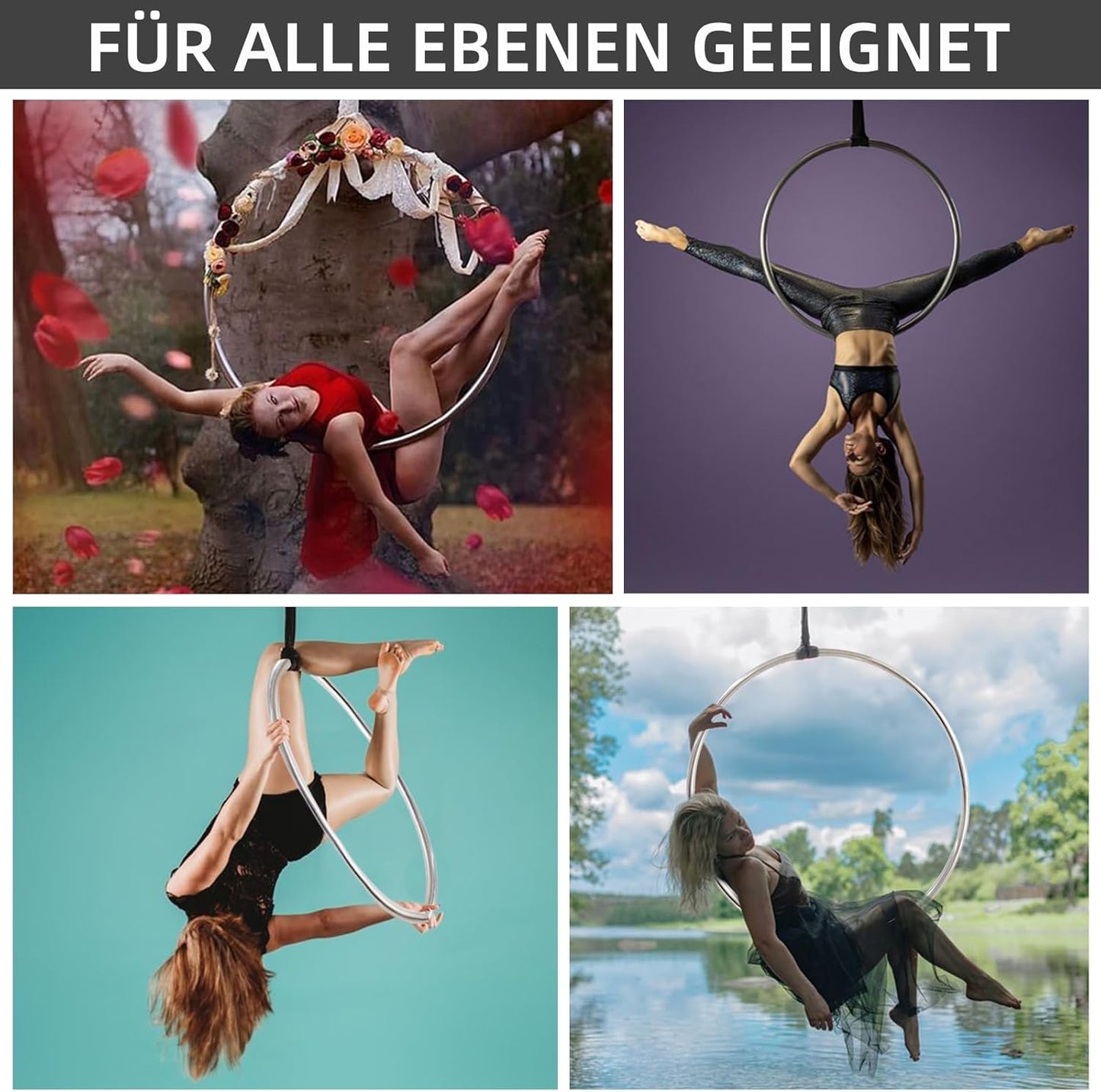 Aerial Hoop Set mit Rigging-Hardware (3 Grössen), Luftring 0 Punkt, 85 (0-Punkt Aufhängung)