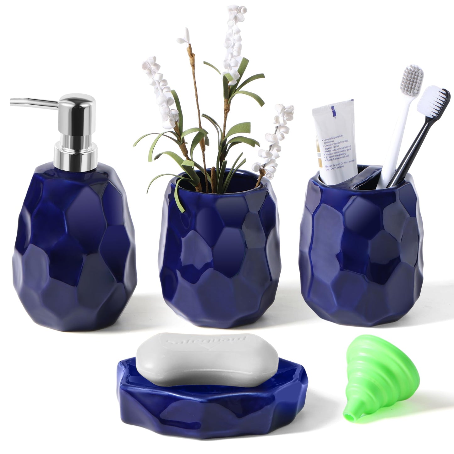 4-teiliges Badezimmer-Zubehör-Set, Dunkelblau