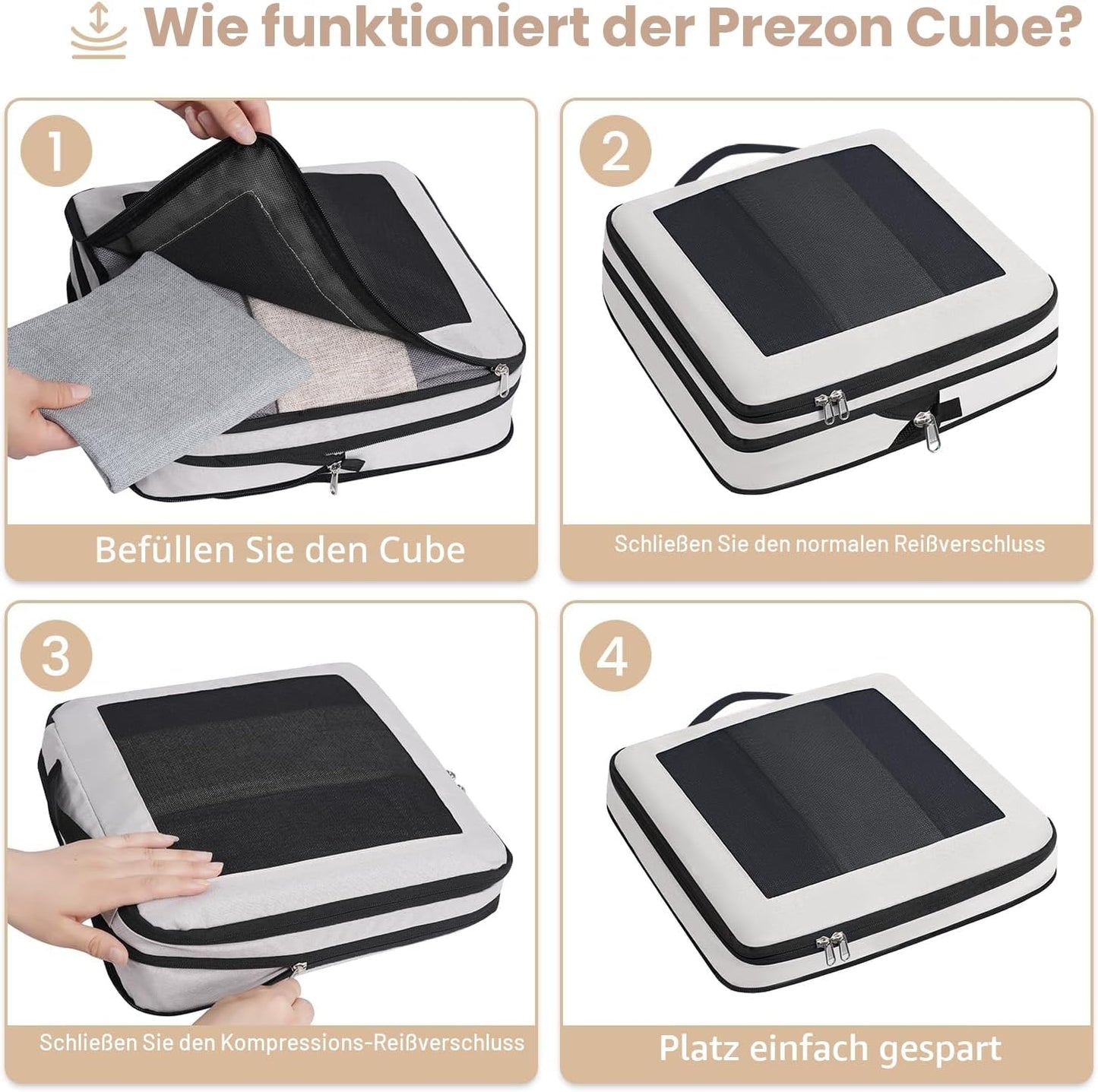 Kompressions-Packwürfel-Set, Creme 4 Set