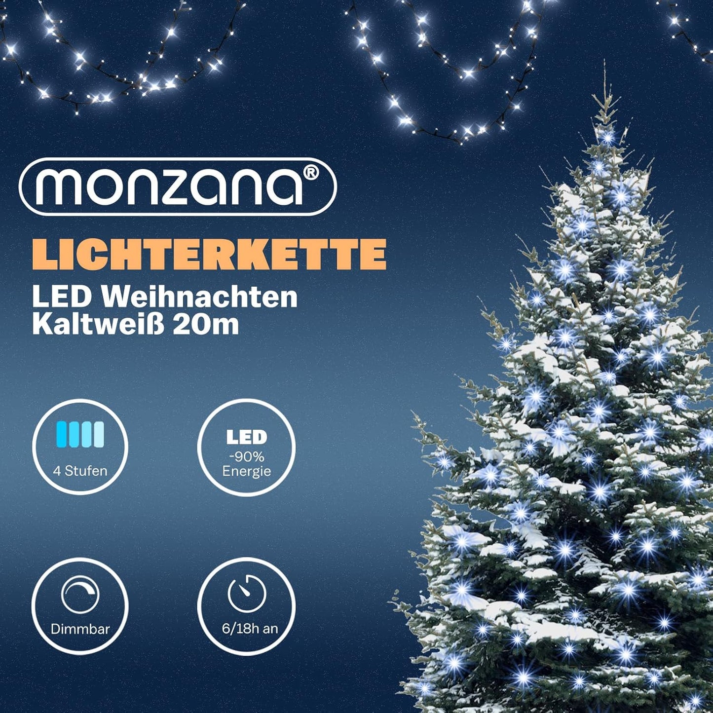 Fairy lights, Kaltweiss - Schwarzes Kabel 200 LED