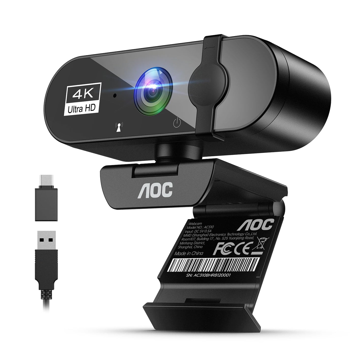 AC310 Webcam 4K Ultra HD mit Autofokus & Mikrofon, Schwarz