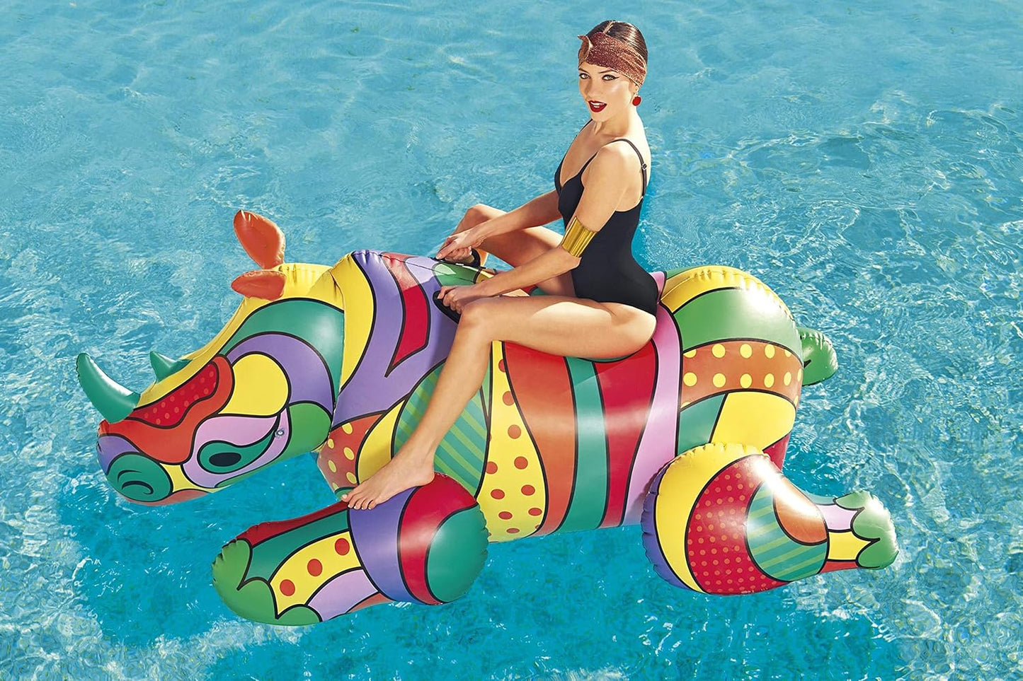 Aufblasbares Nashorn mit Pop-Art Design, Rhino Pool Float