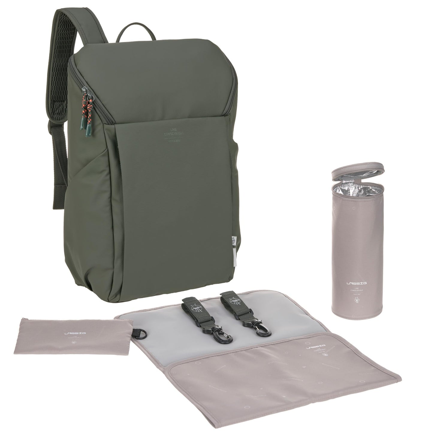 Wickelrucksack mit Wickelunterlage, Olive
