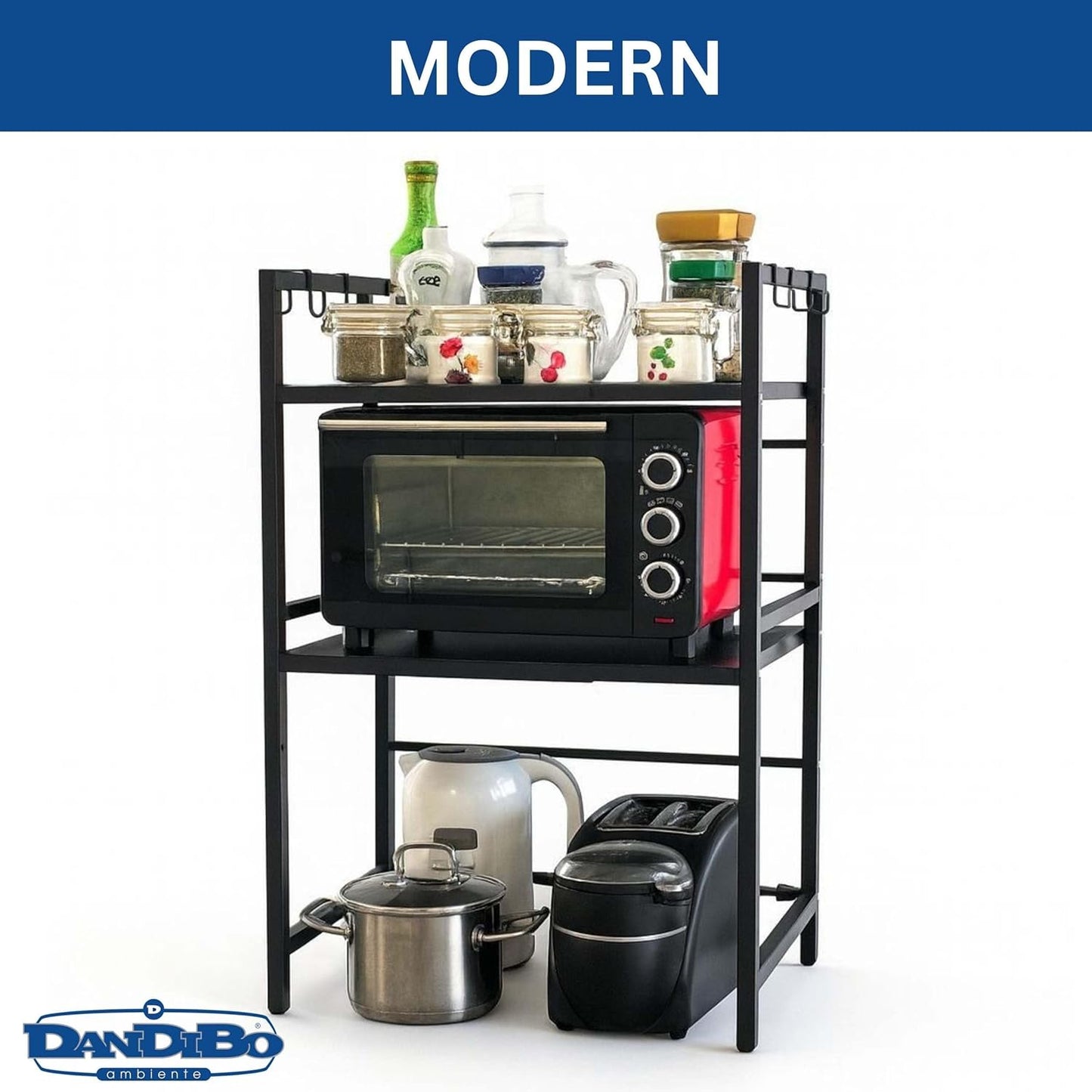 Verstellbares Mikrowellenregal 3-stufig, Schwarz 3 Stufig / Höhe 78 cm
