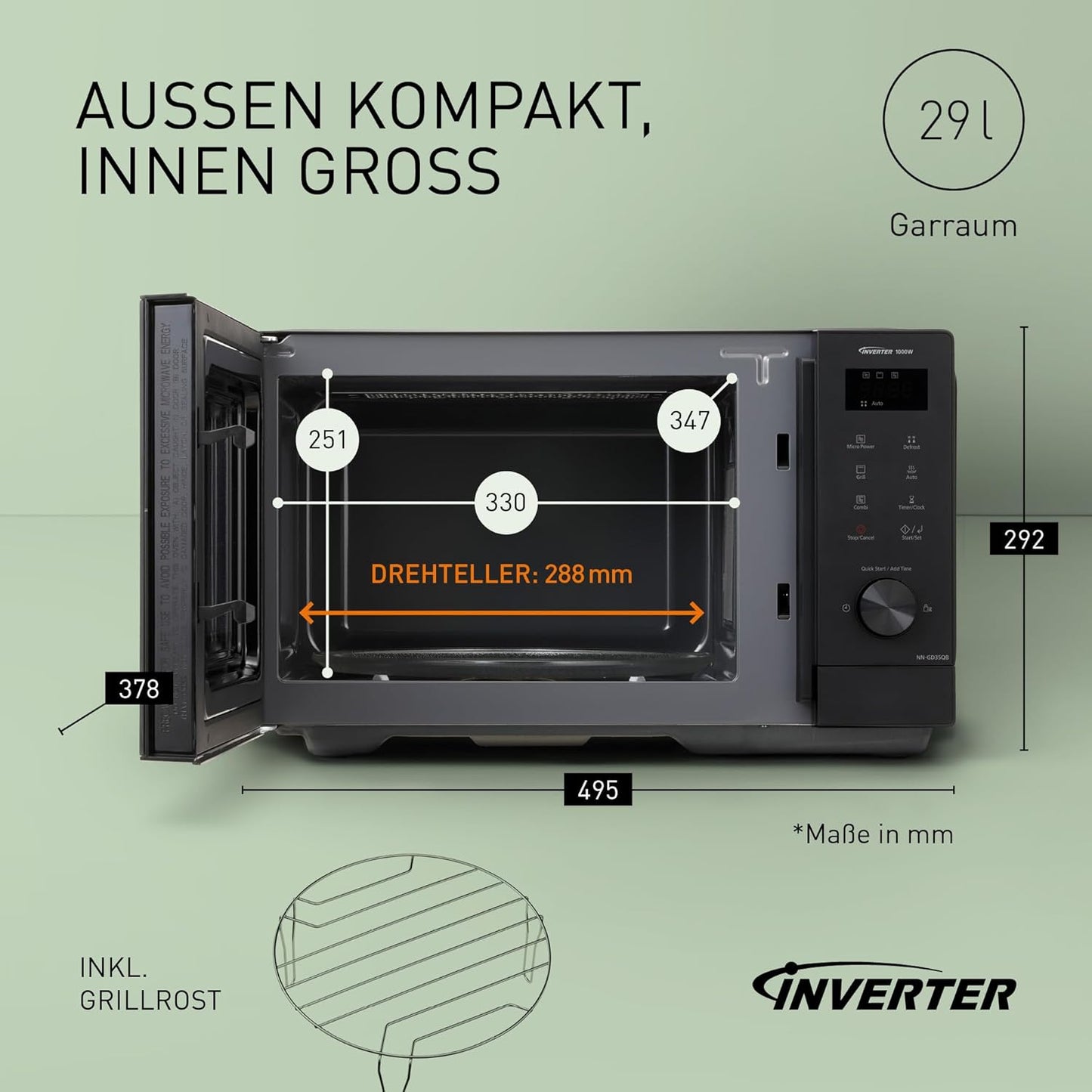 Mikrowelle NN-GD35QBEPG, ohne Dampfgarzubehör Mit Grillfunktion Schwarz
