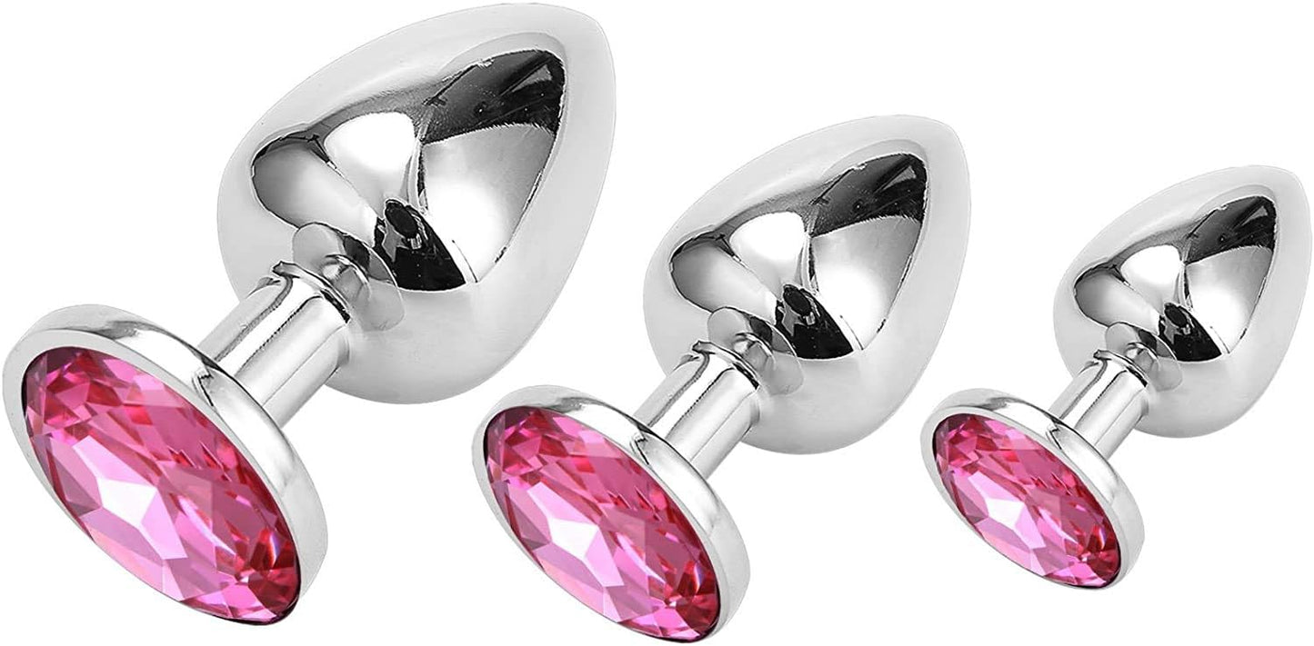 3-teiliges Analplug Set mit Kristall, Rosenrot