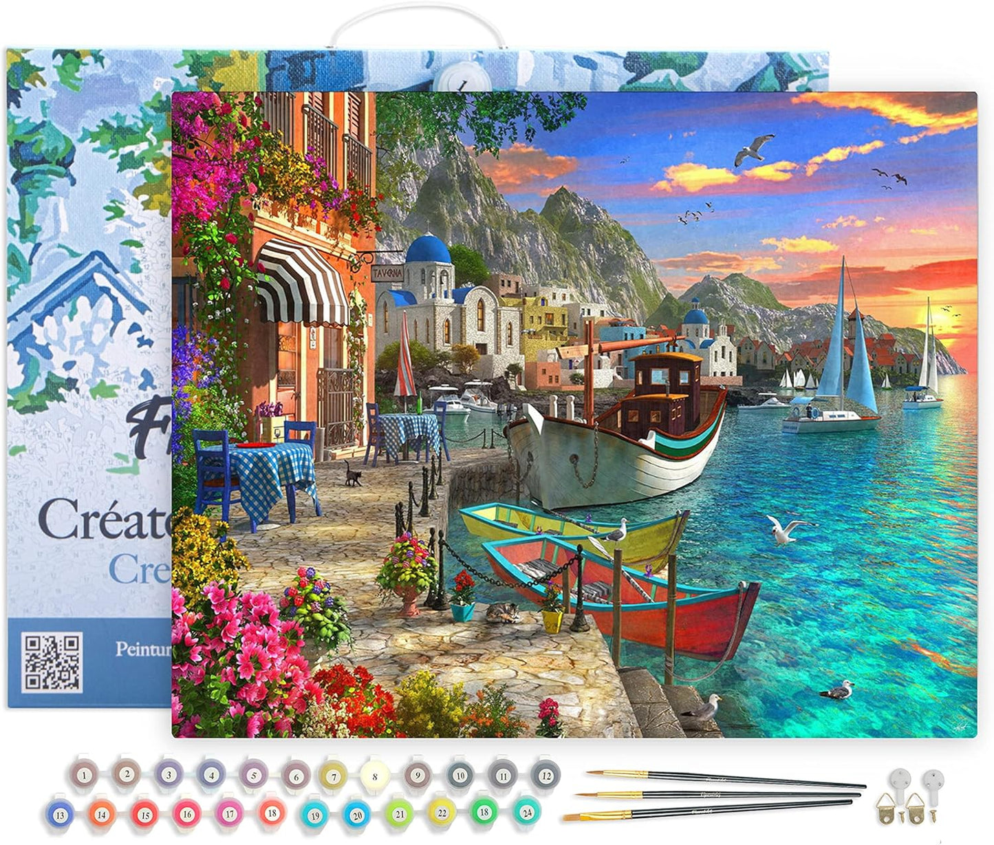 Malen nach Zahlen Set - Kleiner Hafen, Kleiner Hafen 40x50cm Mit Rahmen (bereits gespannt)