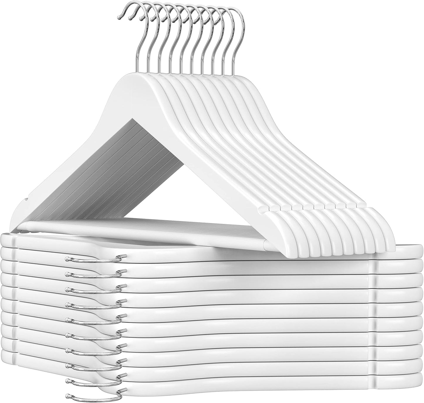 Kleiderbügel-Set Woody, Weiss + Silbern, 20 Stück