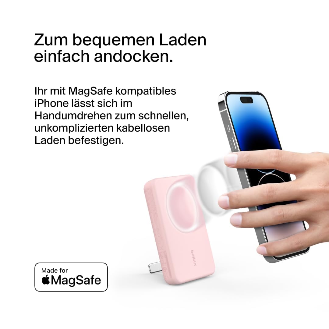 Magnetische Powerbank, MagSafe kompatible, mit Standfunktion für iPhone, Rosa