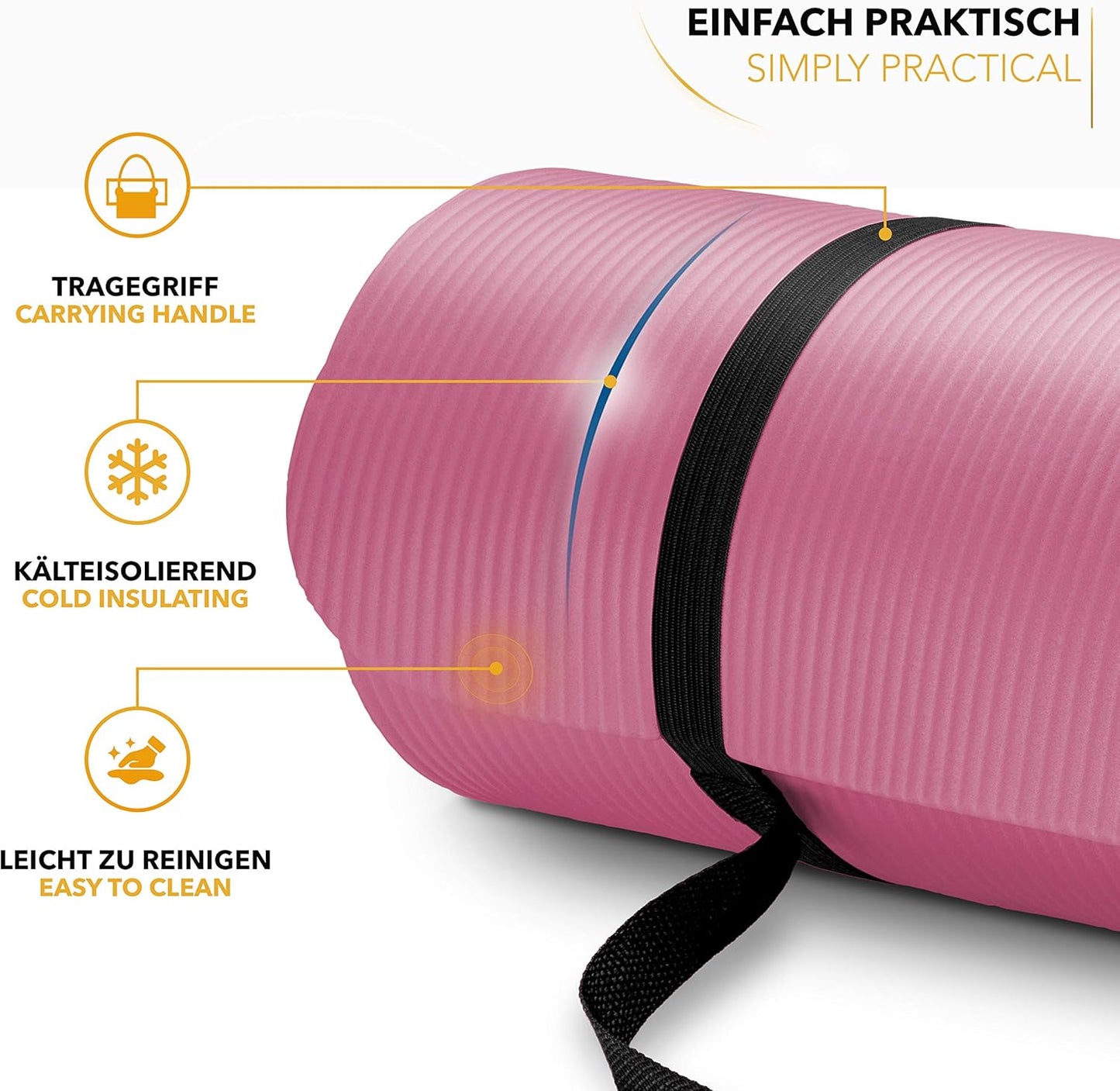 Gymnastik- & Yogamatte, Rosa 185 x 60 x 1,5cm