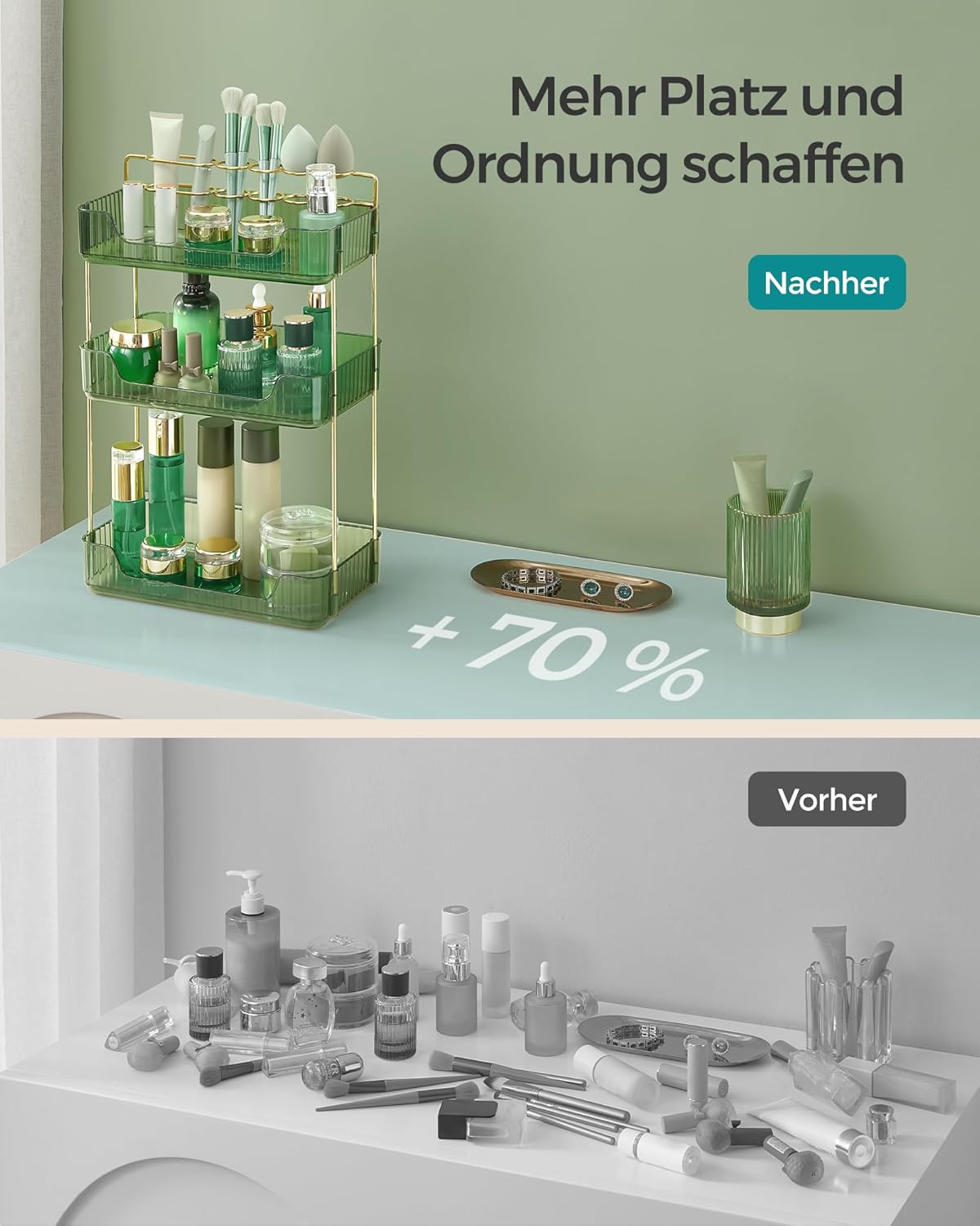 Make-up-Organizer mit 3 Ebenen, Hellgrün