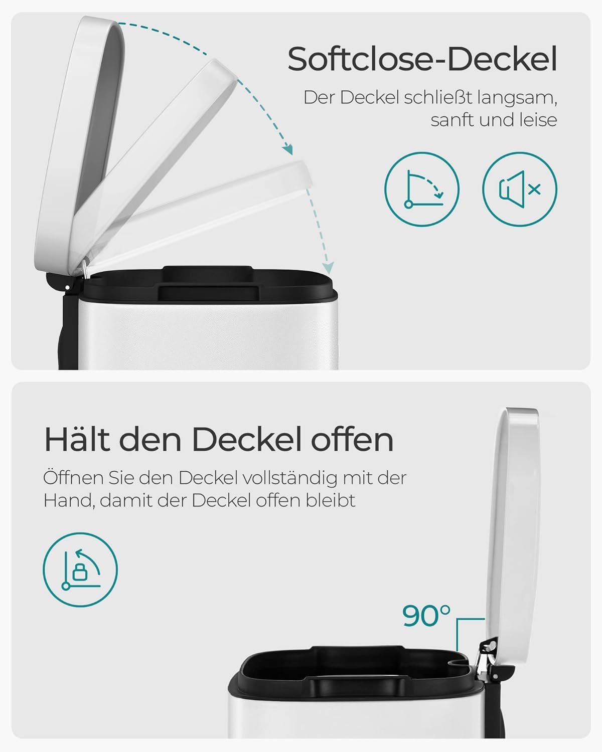Treteimer mit Softclose und Inneneimer, LTB03WT, Weiss, 30 L