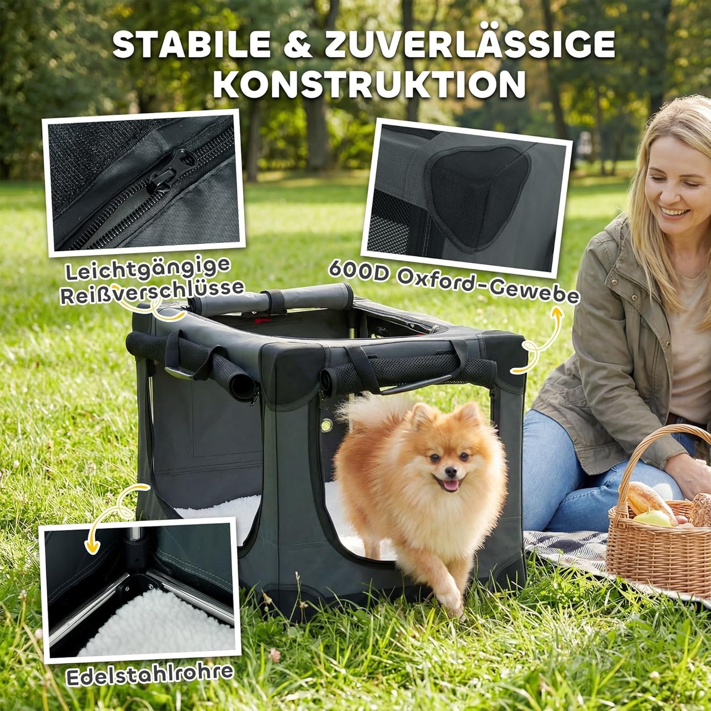 Faltbare Hundetransportbox mit Kissen, L 60 x B 42 x H 43 cm