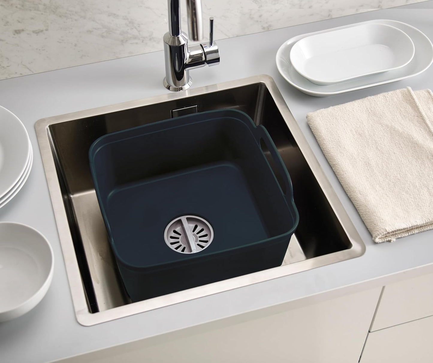Wash & Drain Spülbecken mit Ablaufstopfen, Grau