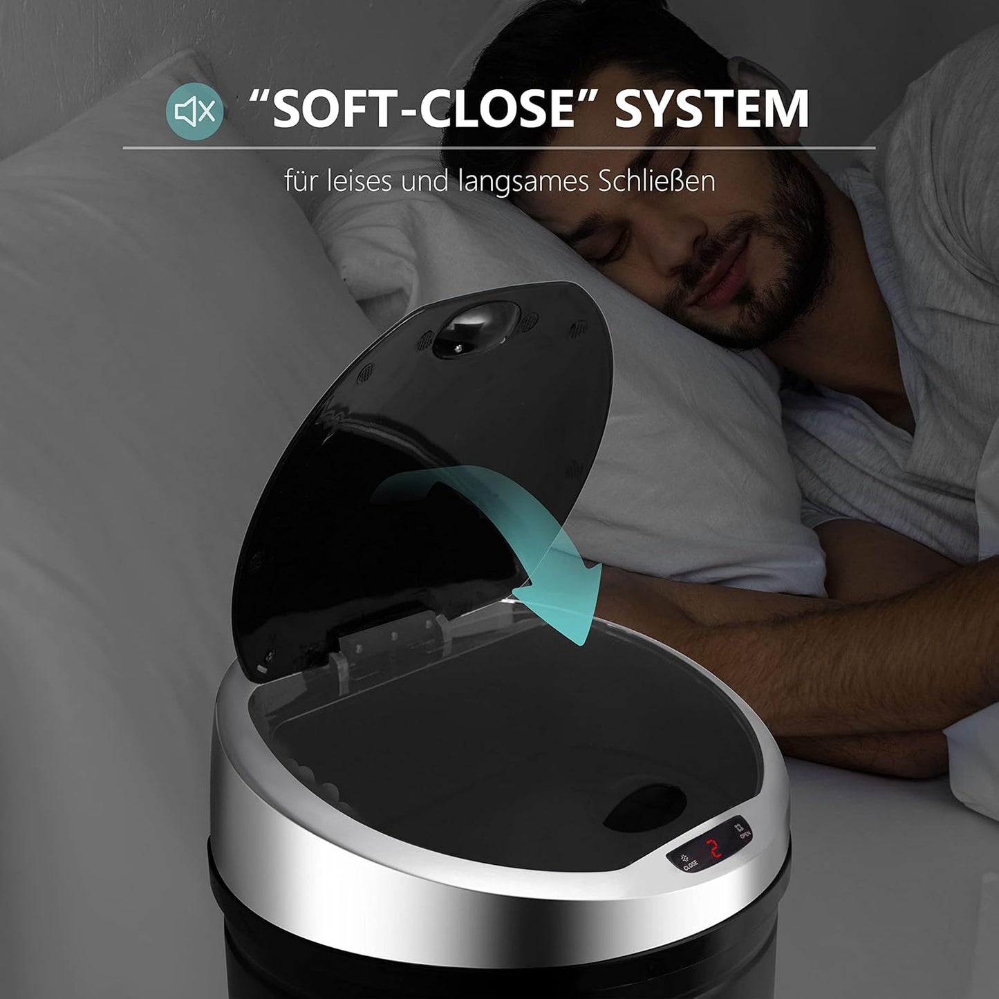 Mülleimer mit Sensor und LED-Funktionsanzeige, 30 Liter Schwarz