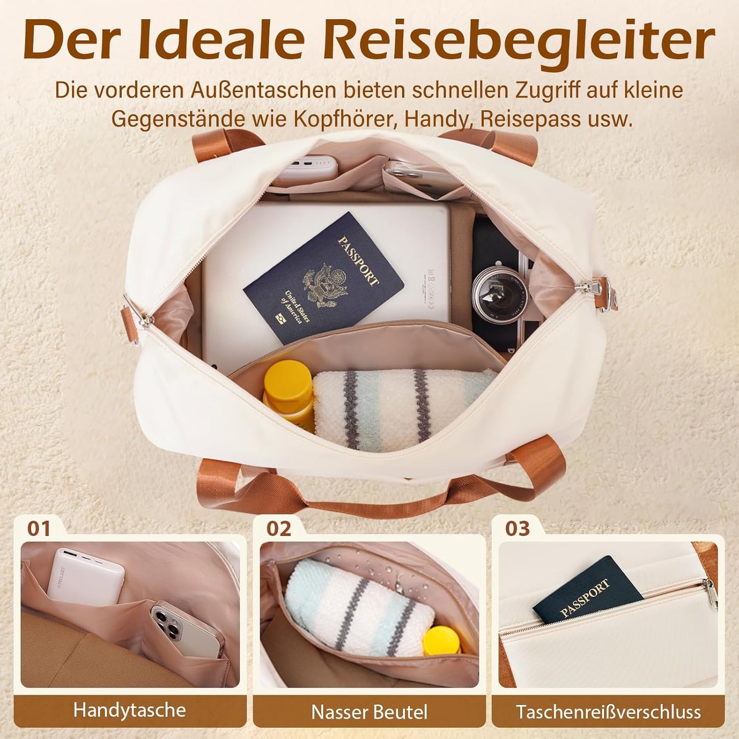 6-teiliges Koffer-Set, Koffer-Set 6tlg Weiß/Braun