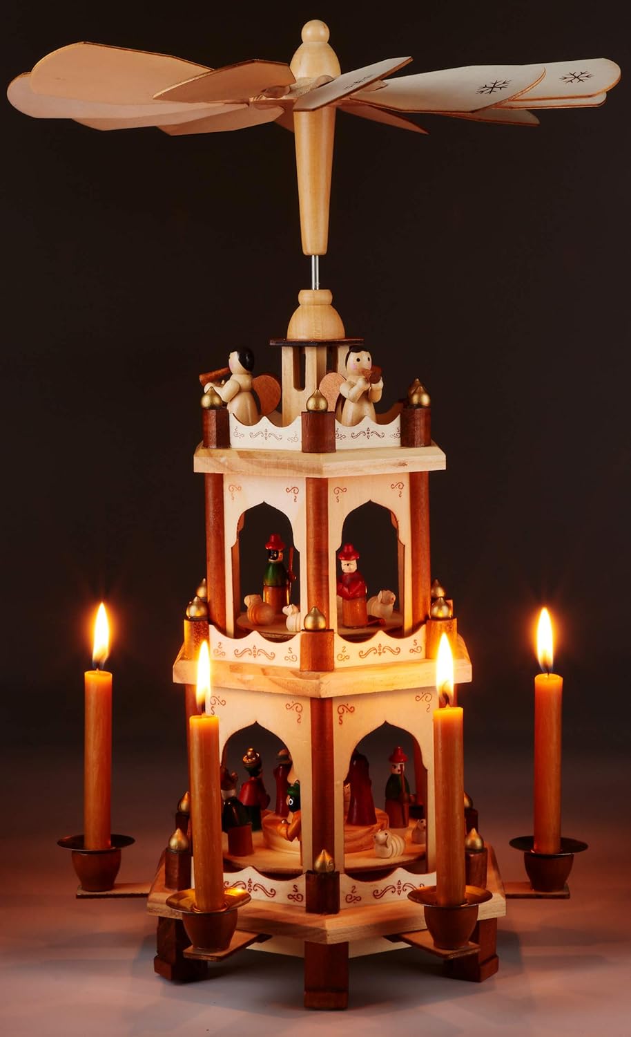 Weihnachtspyramide mit handbemalten Figuren, Natur - 45 Cm