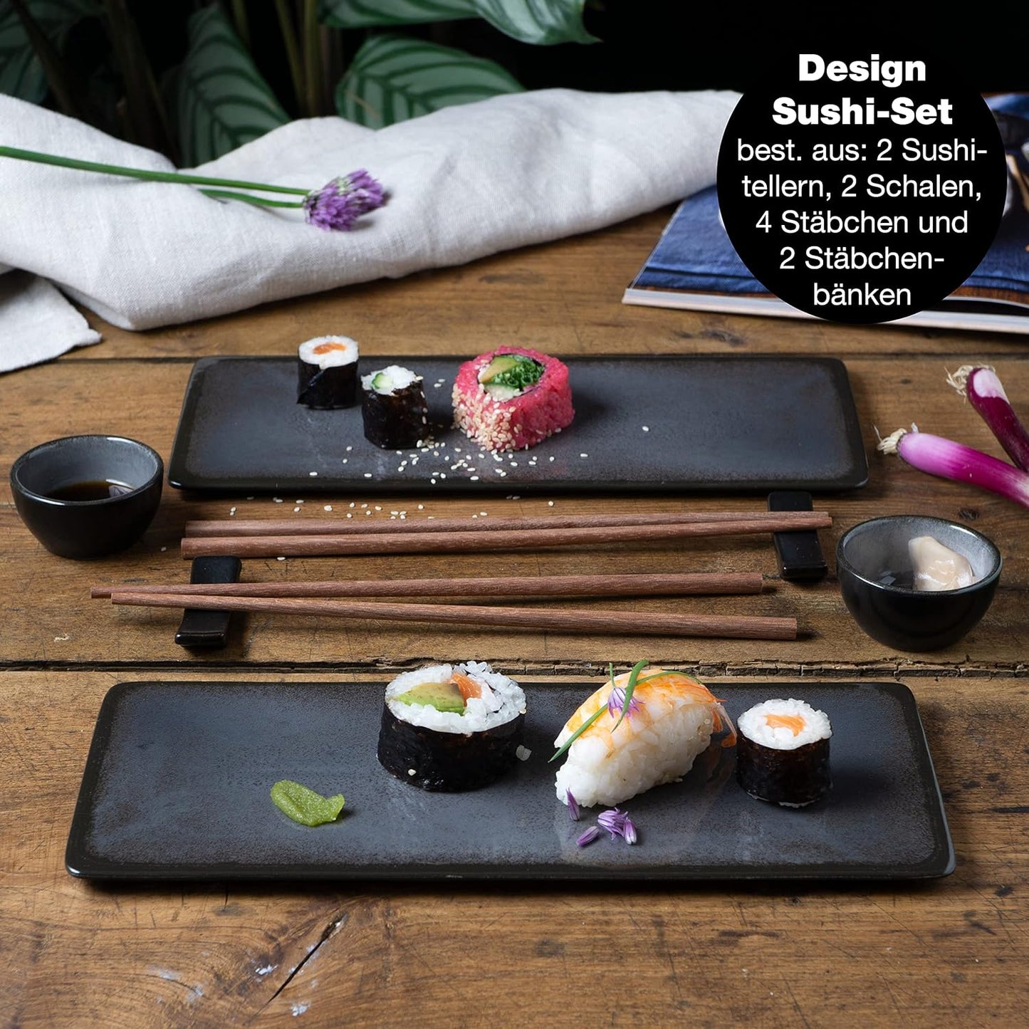 10-tlg. Sushi Geschirr Set, Grau