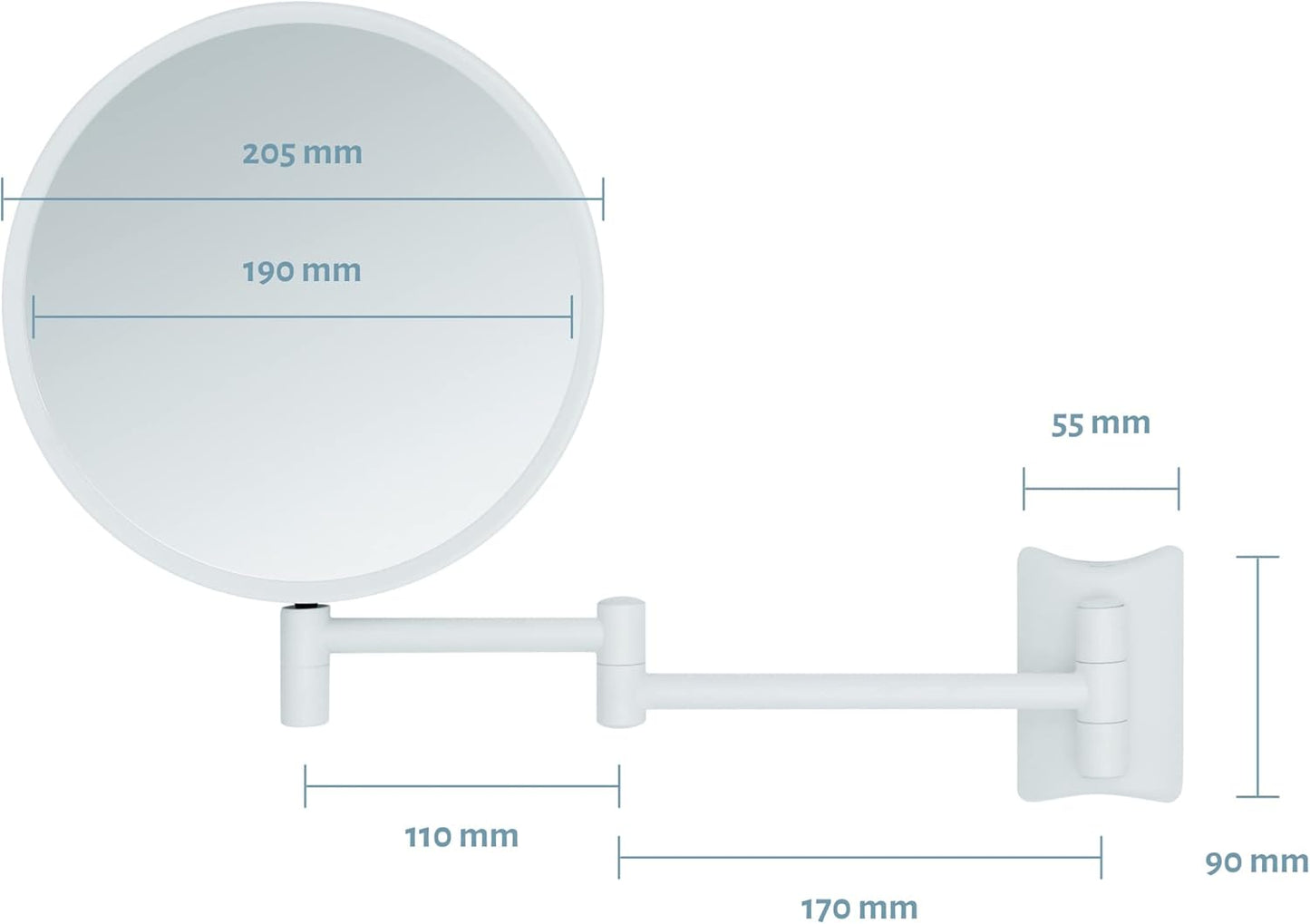 Drehbarer Wand-Kosmetikspiegel mit Vergrösserung, Weiss (3x/7x)