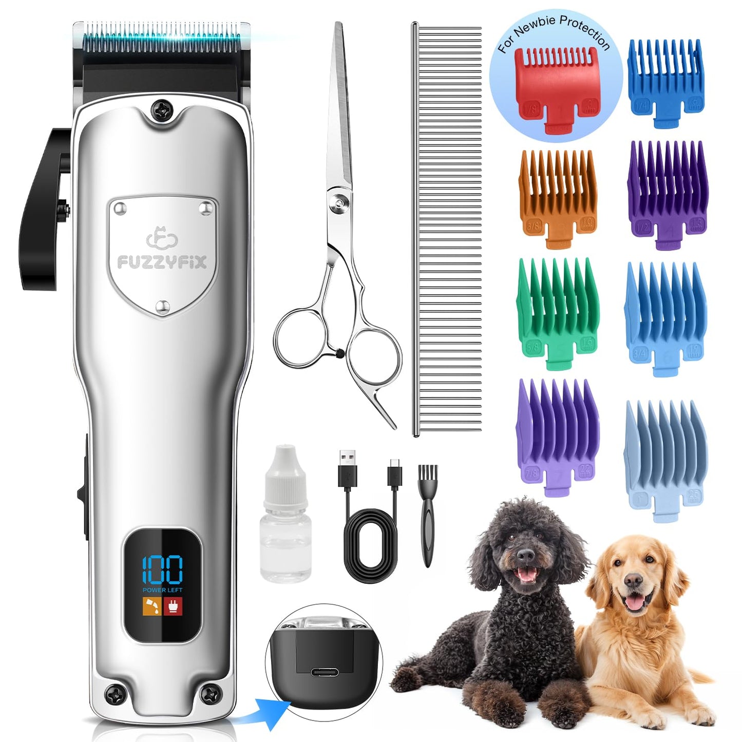 Hundeschermaschine mit Zubehör, Silber
