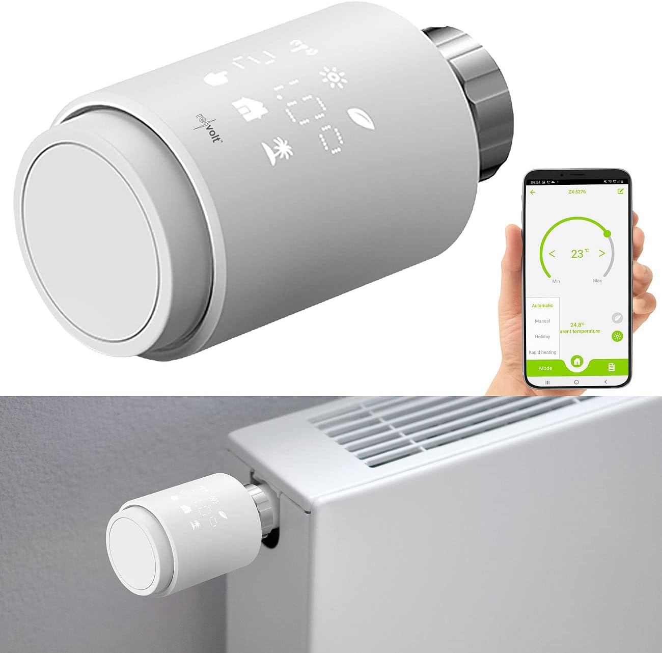 Programmbierbares Heizkörper-Thermostat, Bluetooth & App ; rund, 1er- Set