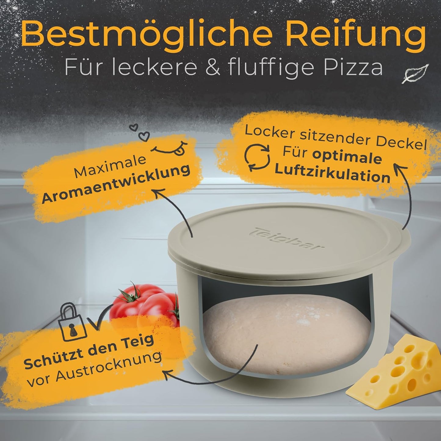 4er-Set Pizzaballenbox mit Deckel, Taupe 4er Set