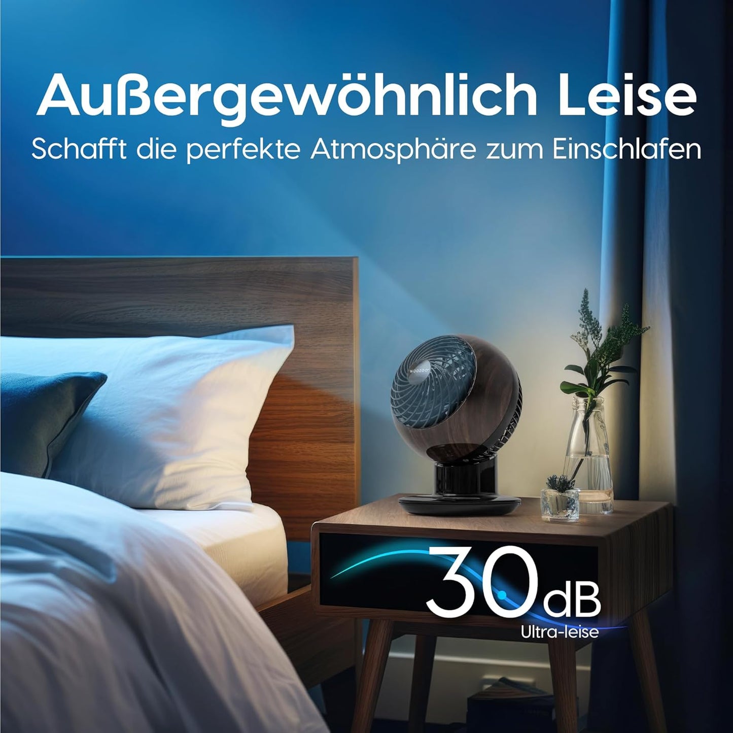 Tischventilator PCF-SC15T mit Fernbedienung, oszillierend, Schwarz Holz Fernbedienung/30m²