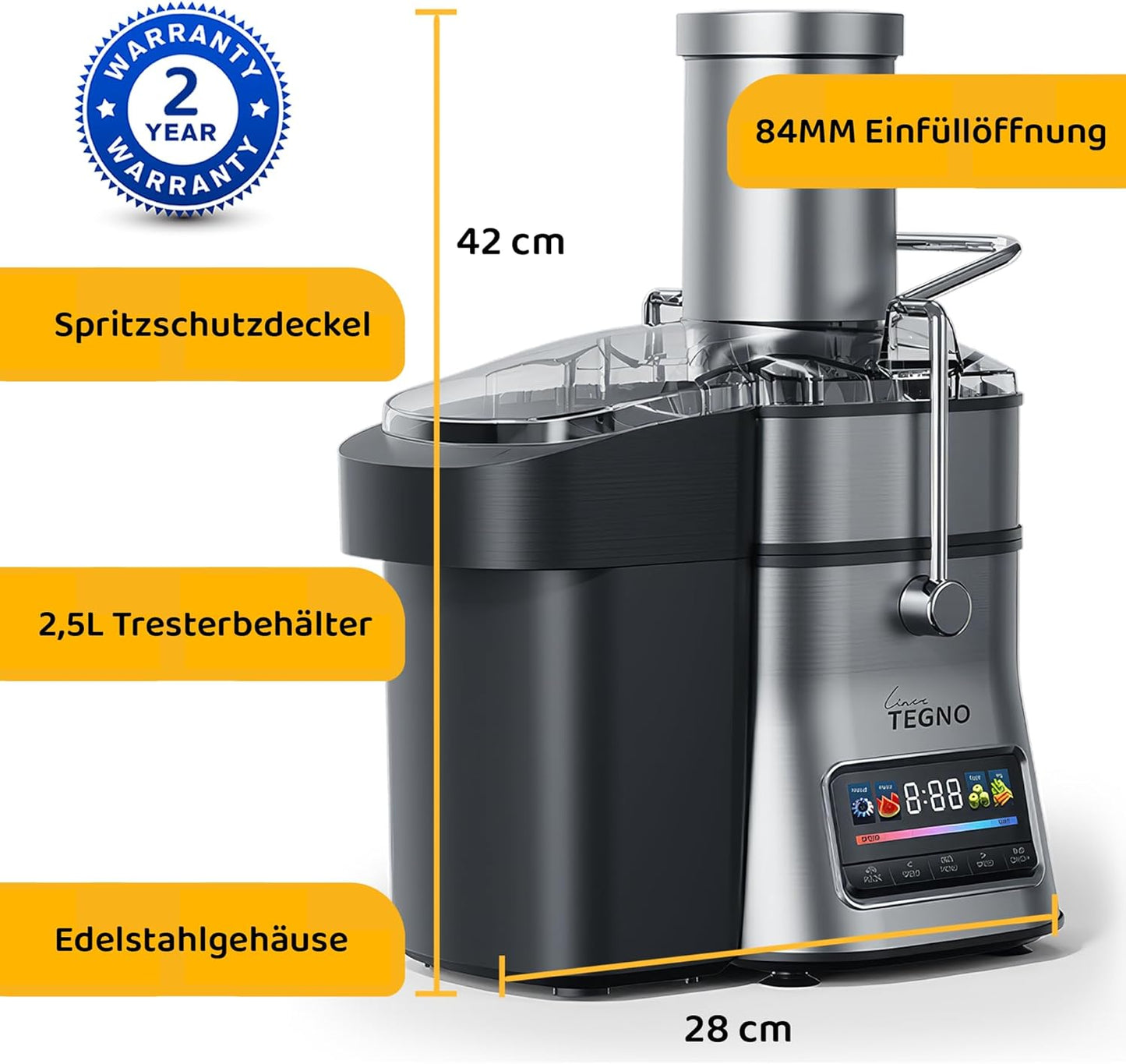 Professioneller Edelstahl Entsafter mit LED-Display