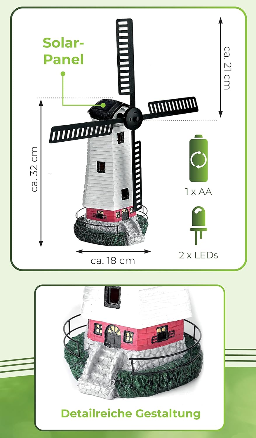 Solar Windmühle für Garten mit LED Licht
