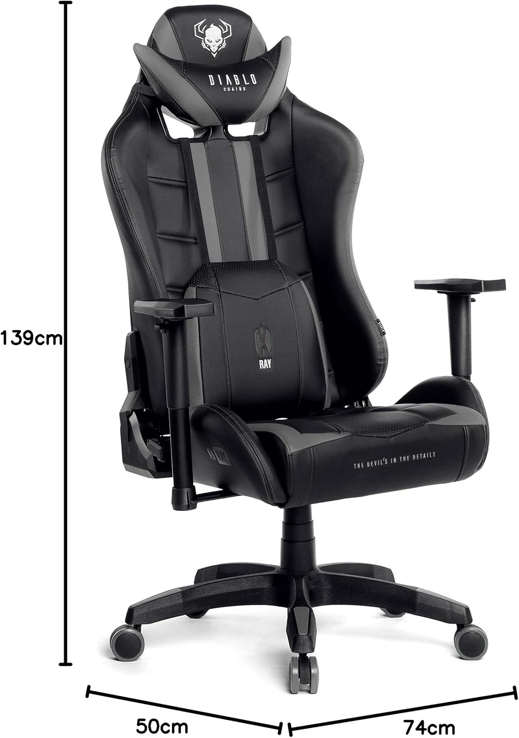 Ergonomischer Gaming-Stuhl X-Ray mit 4D Armlehnen, Schwarz-grau King (XL)