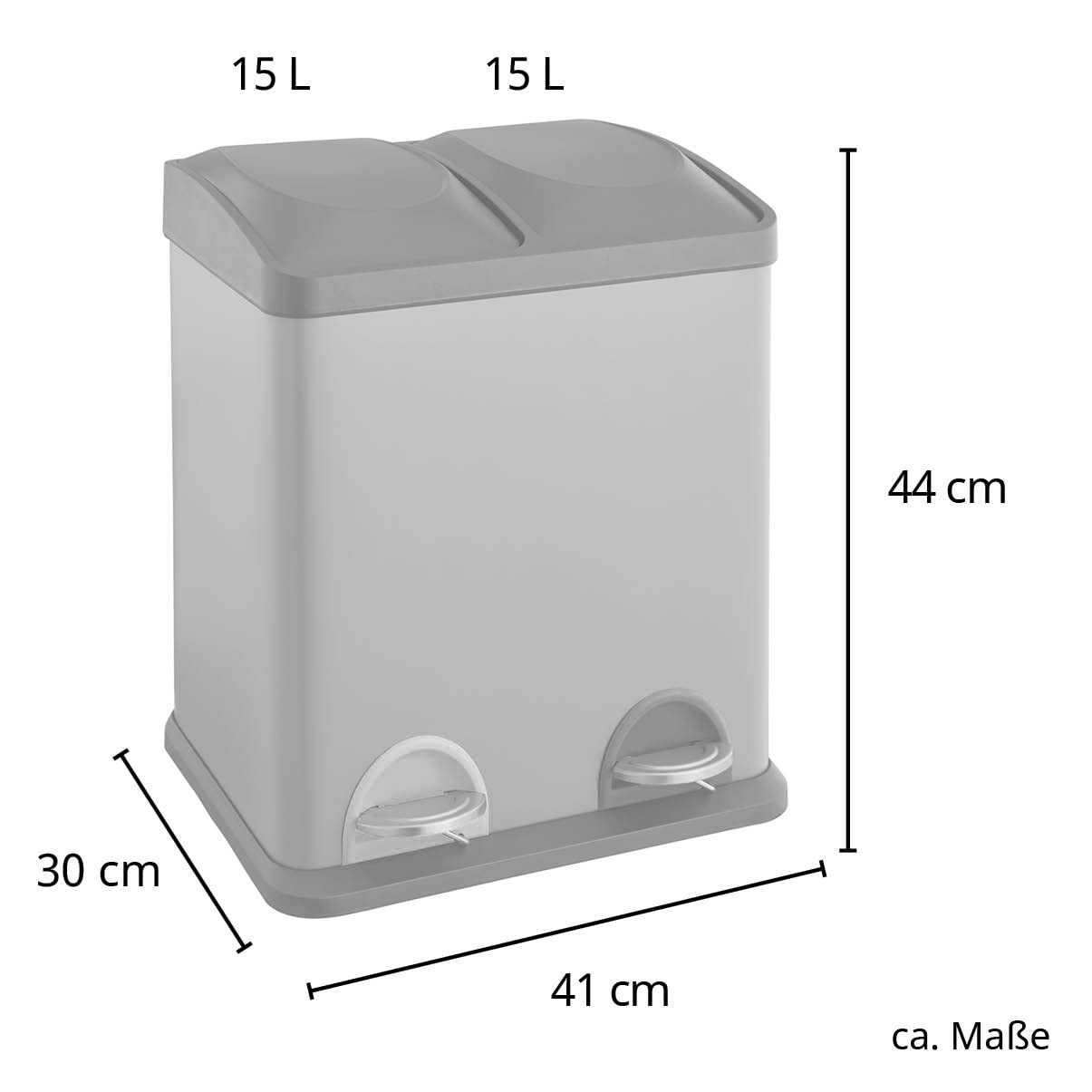 TC2X15 Doppelter Abfalleimer mit Inneneimern, Schwarz