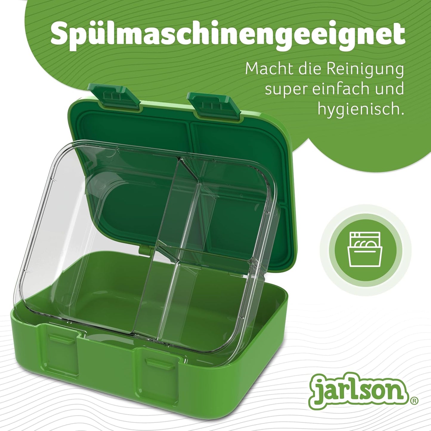 Kinder Bento Lunchbox mit Trennfächern, Dinosaurier Grün V2
