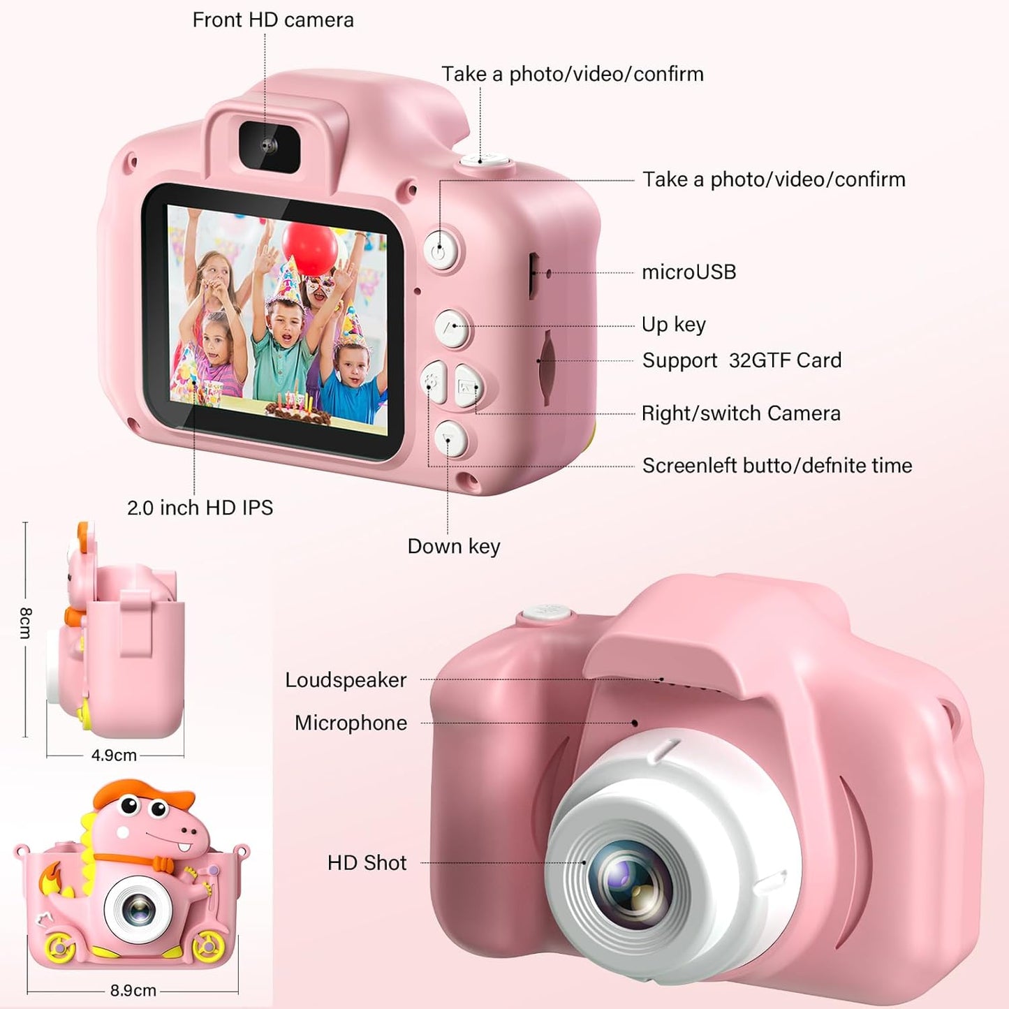 Kinderkamera Dinosaurier, Rosa