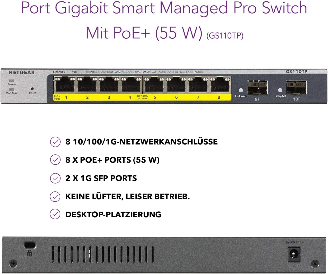 GS110TP v3, Switch, Managed POE+ 55W SFP 10-Port Cloud