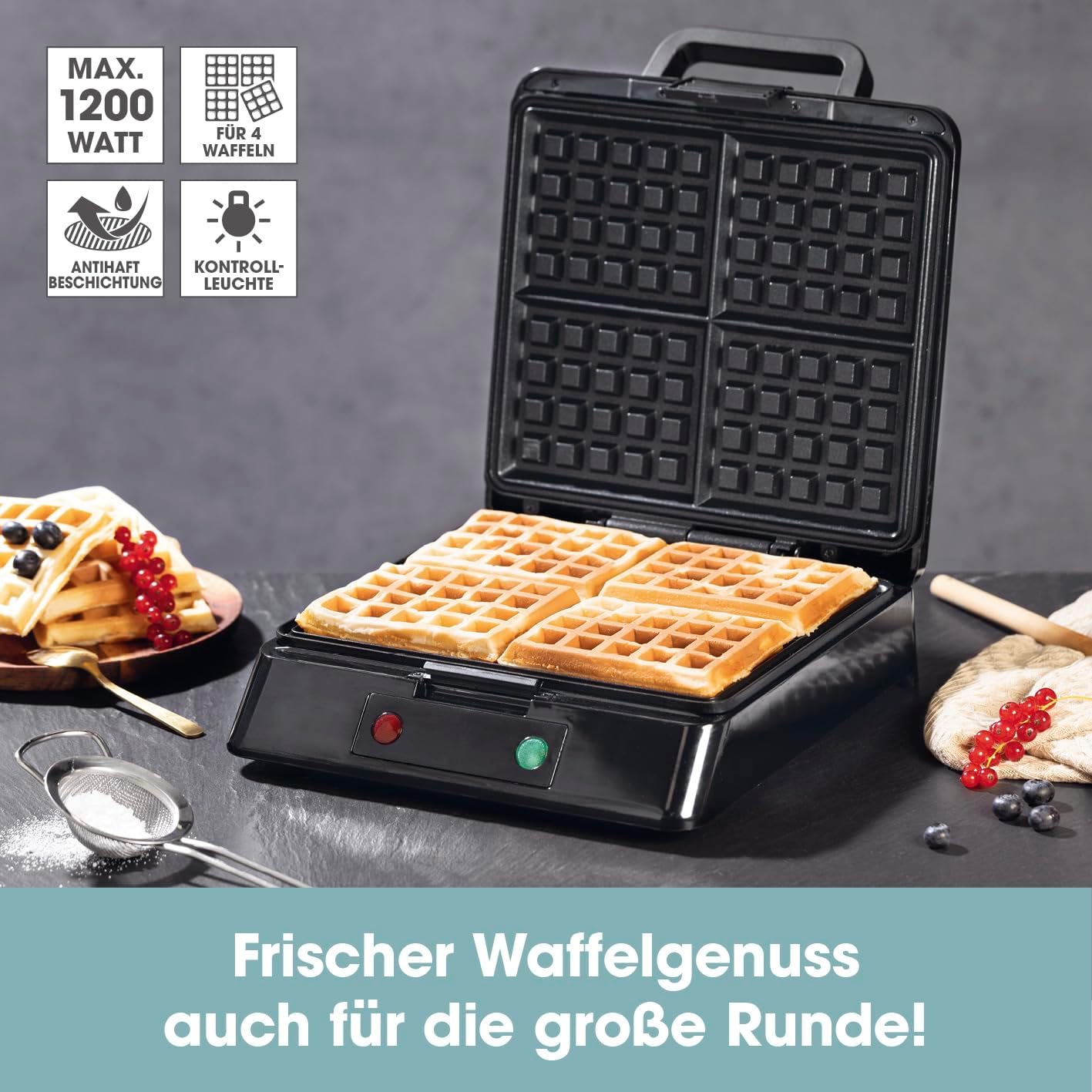 Waffeleisen, Schwarz - 4 Waffeln