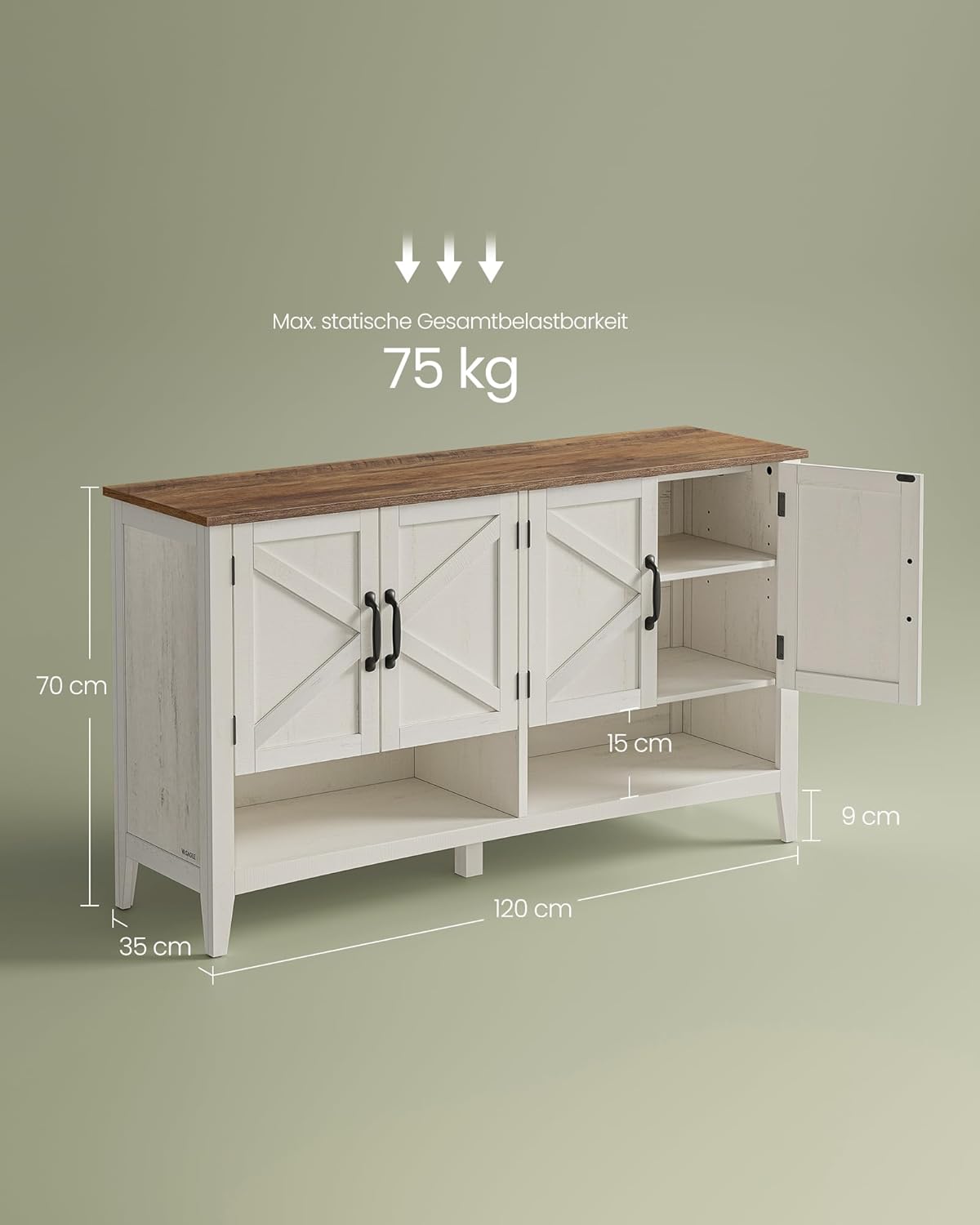 Schuhschrank mit höhenverstellbarer Ablage, Vintageweiss, Vintageweiss 120T x 35B x 70,5H cm
