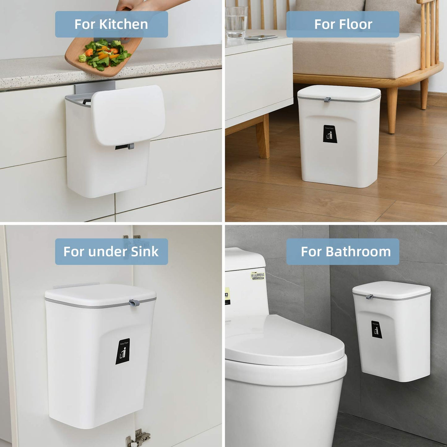 2-teiliges Mülleimer-Set zum Aufhängen, 29,5 X 16 X 26 Cm – Weiss – 2 Stück