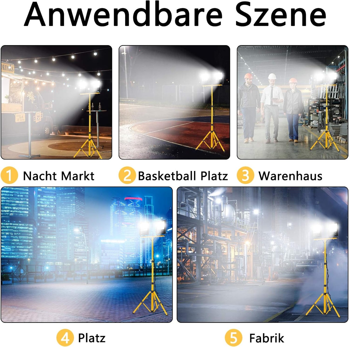 LED-Baustrahler mit höhenverstellbarem Stativ, Warmweiss 200W, mit Stativ
