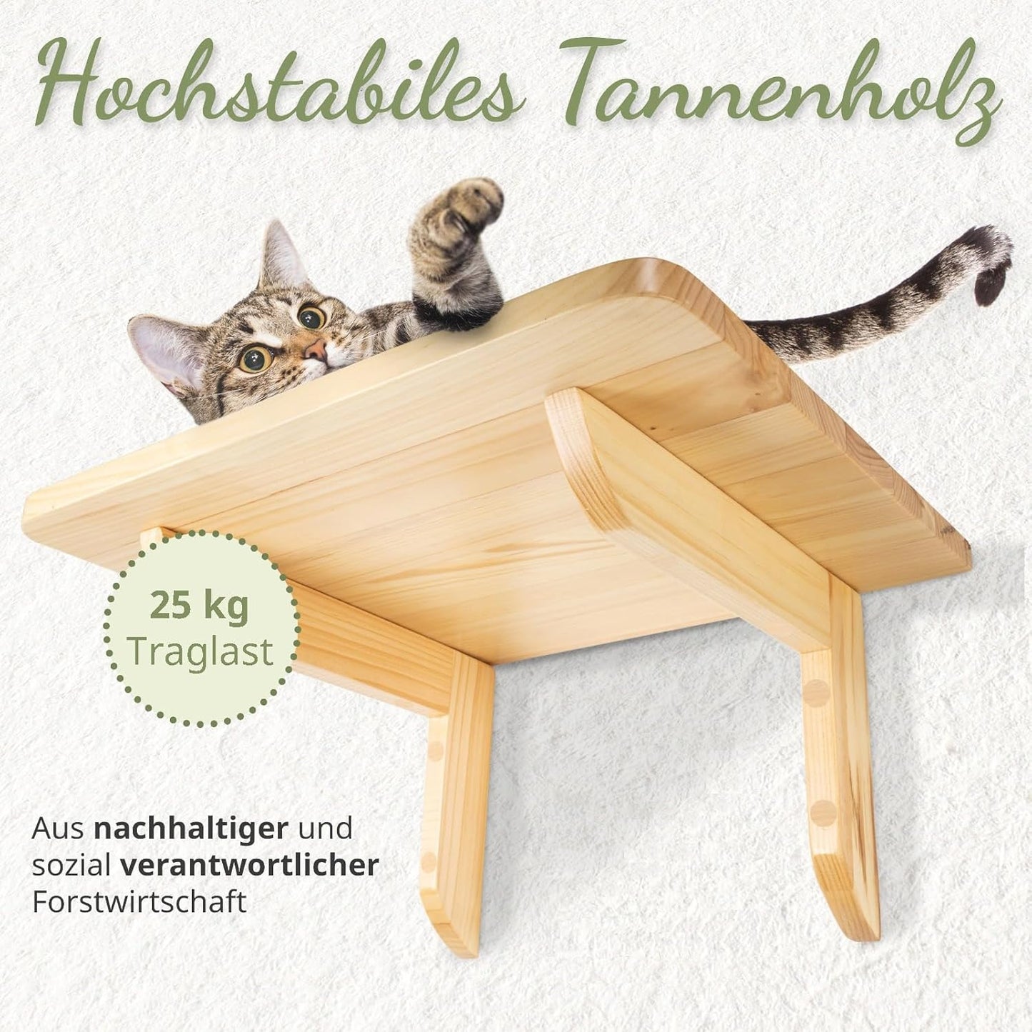 4-teilige Kletterwand für Katzen mit Wand-Kratzbaum, Massivholz