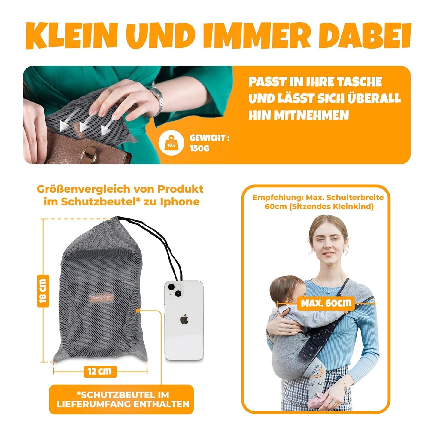 Ergonomische Hüfttrage für Babys ab 6 Monaten, V1.0 Lachs