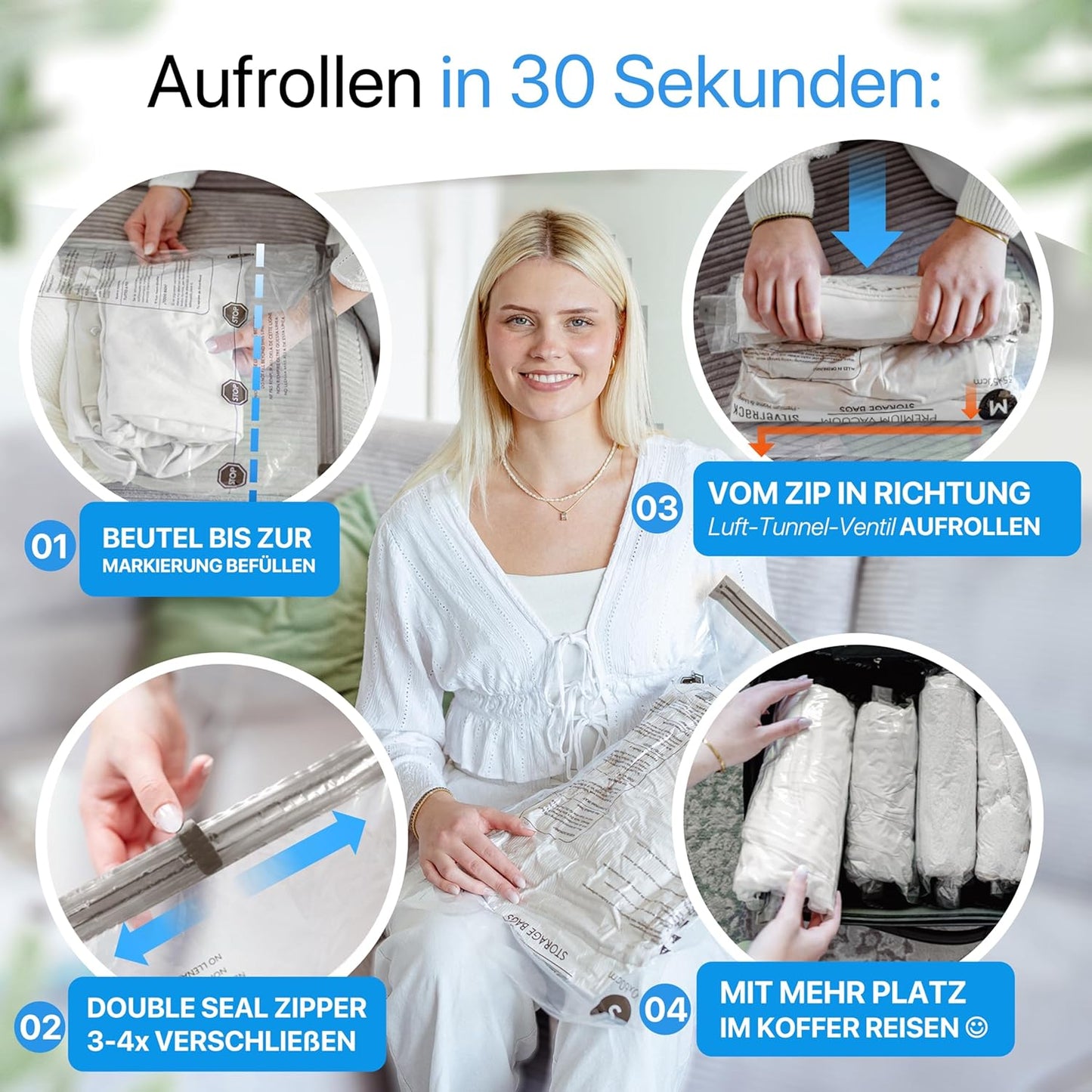12 Stück Vakuumbeutel zum Rollen, 12 Beutel - (3S,4M,3L,2XL) (zum Aufrollen))