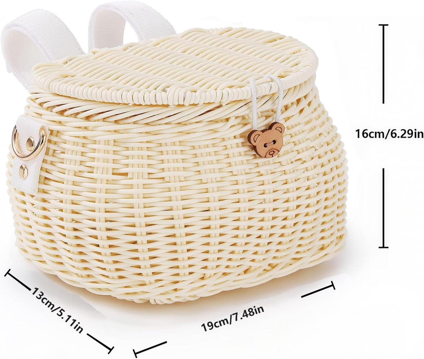 Abnehmbarer Kinderfahrradkorb, Rattan-Design, Beige