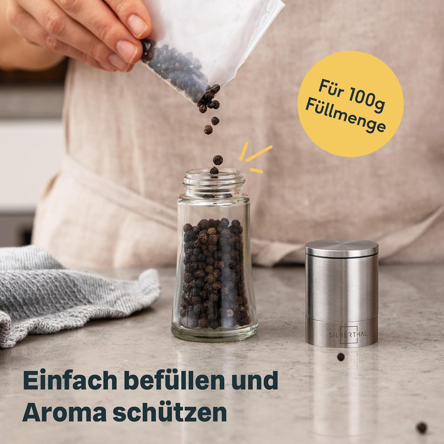 Salz- und Pfeffermühlen-Set mit Keramikmahlwerk, 2er Set